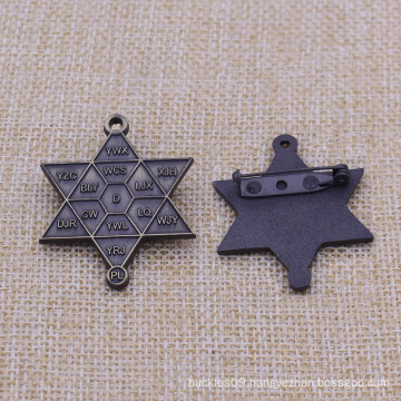Promotion Lapel Pin Hexagonal Star Shape Antique Bronze Badge for Sale